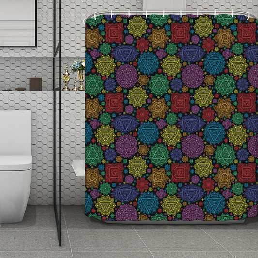 Seven Chakras Flowers Pattern Print Polyester Shower Curtain