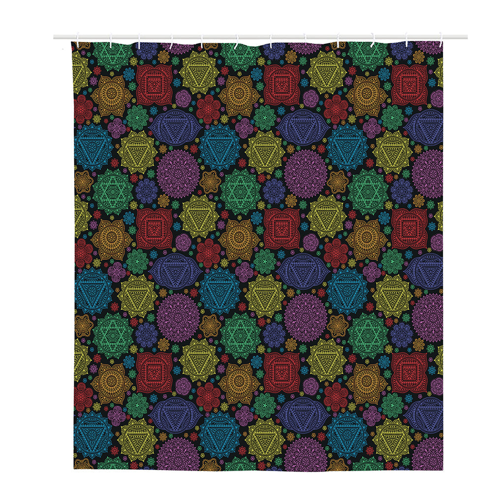 Seven Chakras Flowers Pattern Print Polyester Shower Curtain