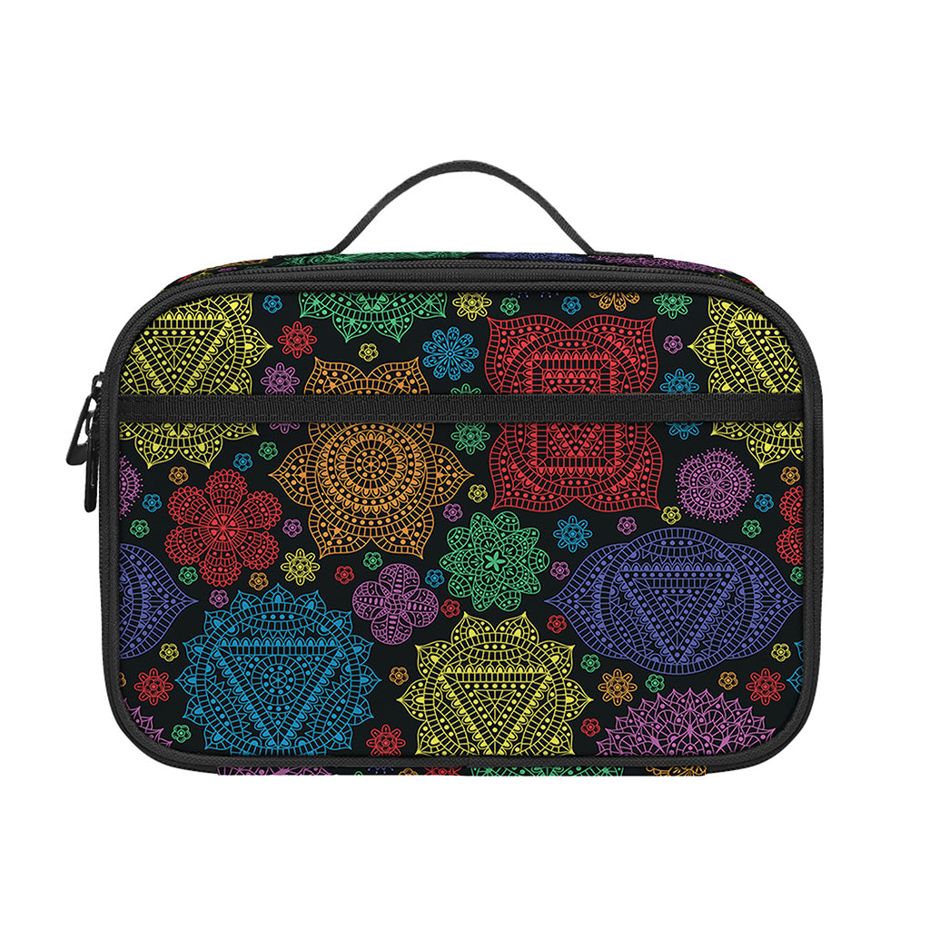 Seven Chakras Flowers Pattern Print Portable Lunch Bag