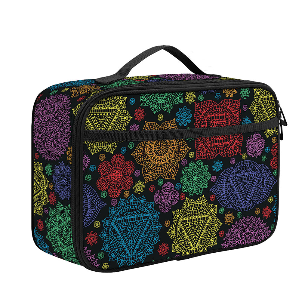 Seven Chakras Flowers Pattern Print Portable Lunch Bag