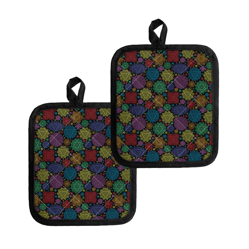 Seven Chakras Flowers Pattern Print Pot Holders