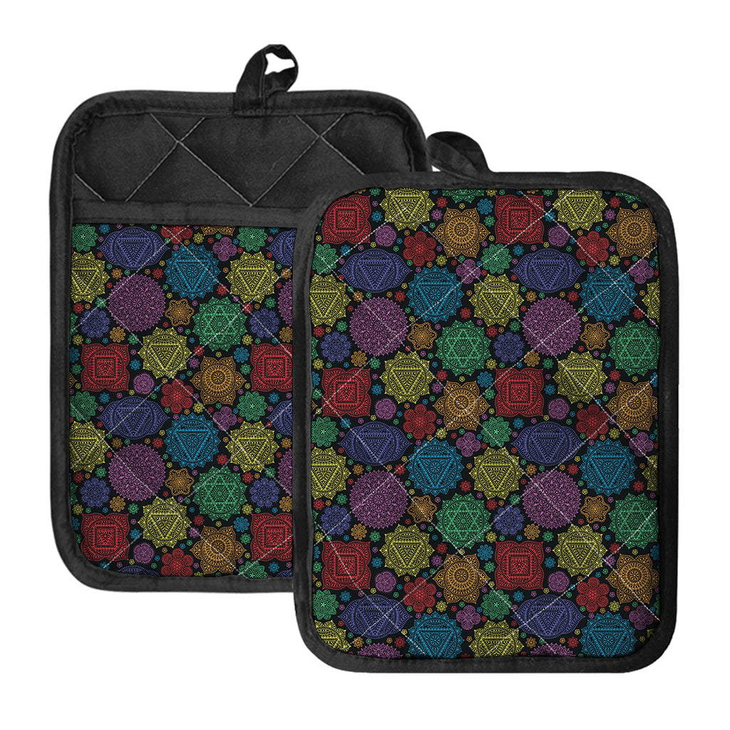 Seven Chakras Flowers Pattern Print Pot Holders With Pocket
