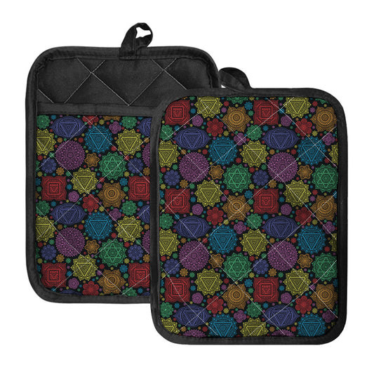 Seven Chakras Flowers Pattern Print Pot Holders With Pocket