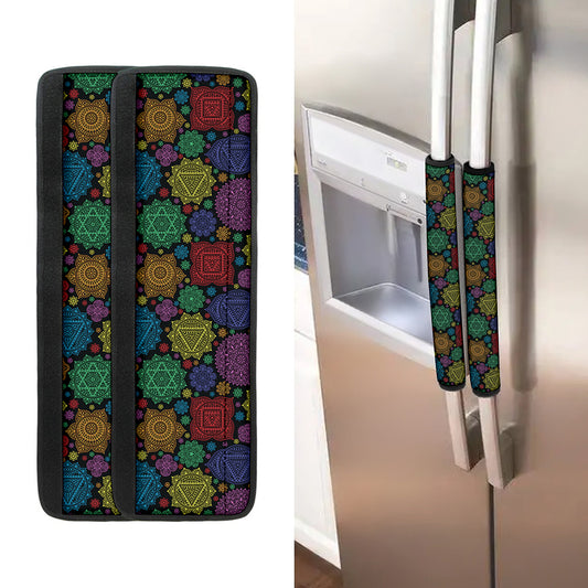 Seven Chakras Flowers Pattern Print Refrigerator Handle Covers
