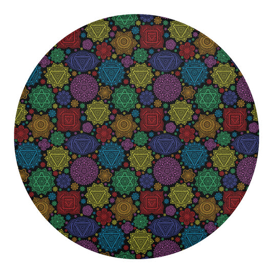 Seven Chakras Flowers Pattern Print Round Blanket