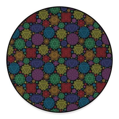Seven Chakras Flowers Pattern Print Round Floor Mat