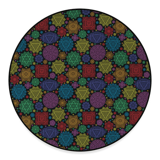 Seven Chakras Flowers Pattern Print Round Floor Mat