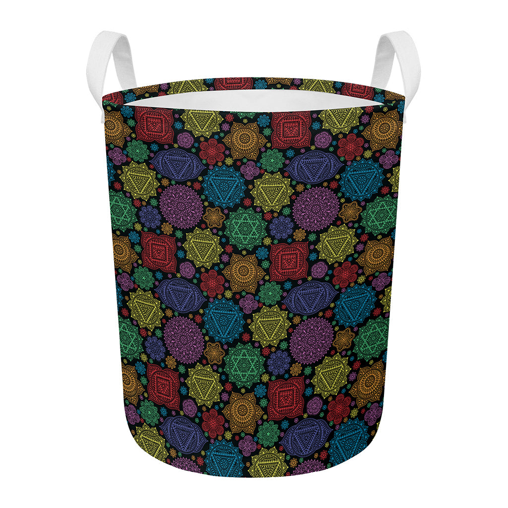 Seven Chakras Flowers Pattern Print Round Laundry Basket