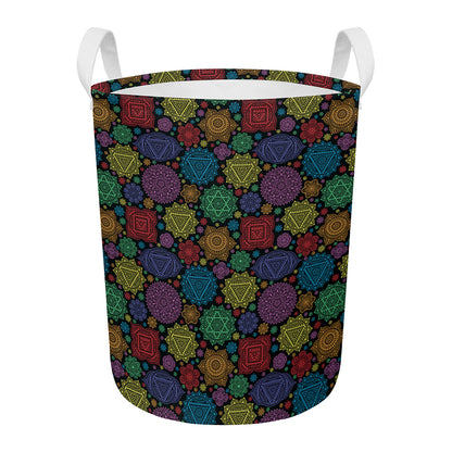 Seven Chakras Flowers Pattern Print Round Laundry Basket