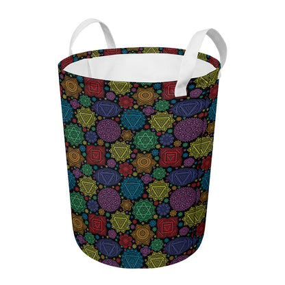 Seven Chakras Flowers Pattern Print Round Laundry Basket