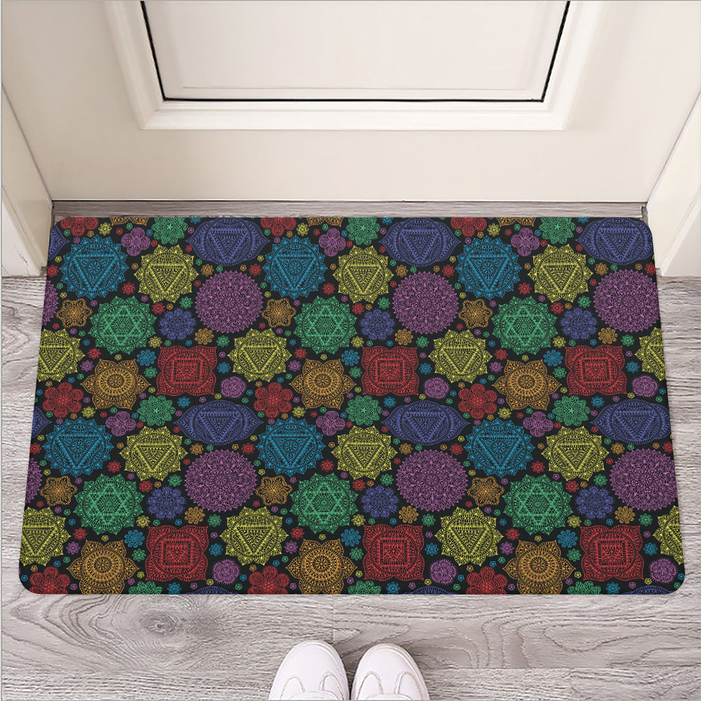 Seven Chakras Flowers Pattern Print Rubber Doormat