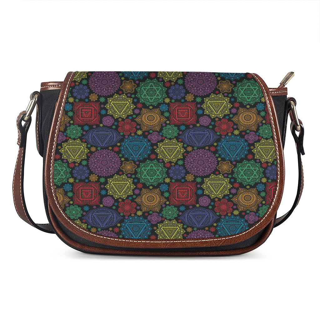 Seven Chakras Flowers Pattern Print Saddle Bag