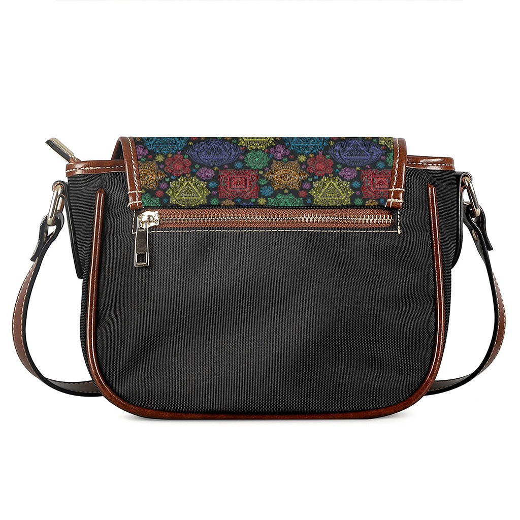 Seven Chakras Flowers Pattern Print Saddle Bag