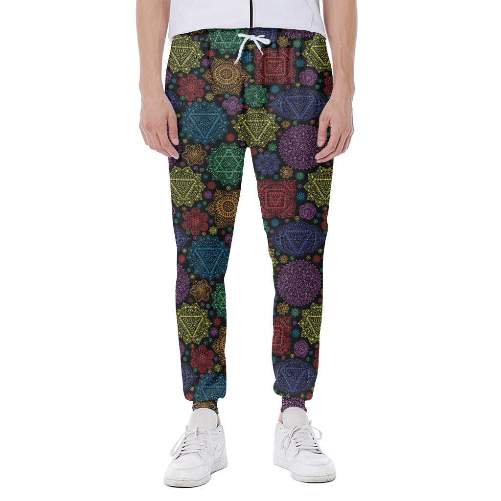 Seven Chakras Flowers Pattern Print Scuba Joggers