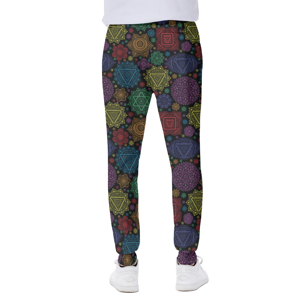 Seven Chakras Flowers Pattern Print Scuba Joggers