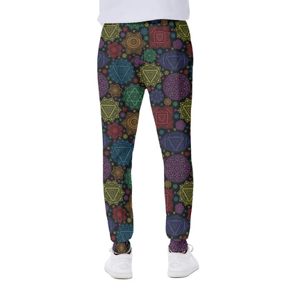 Seven Chakras Flowers Pattern Print Scuba Joggers