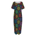 Seven Chakras Flowers Pattern Print Short Sleeve Long Nightdress