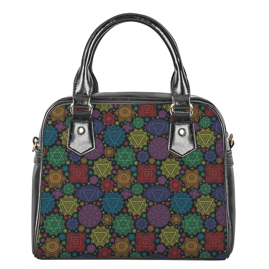 Seven Chakras Flowers Pattern Print Shoulder Handbag