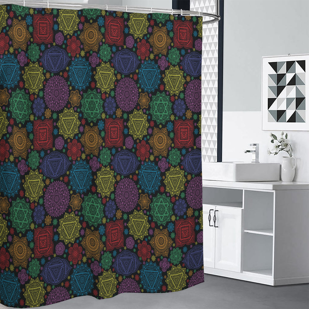 Seven Chakras Flowers Pattern Print Shower Curtain