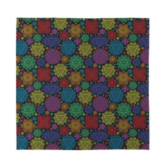 Seven Chakras Flowers Pattern Print Silk Bandana
