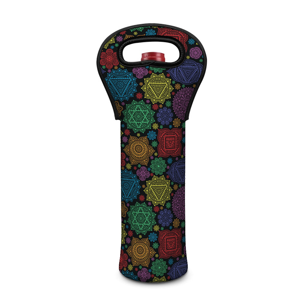 Seven Chakras Flowers Pattern Print Single Neoprene Wine Tote
