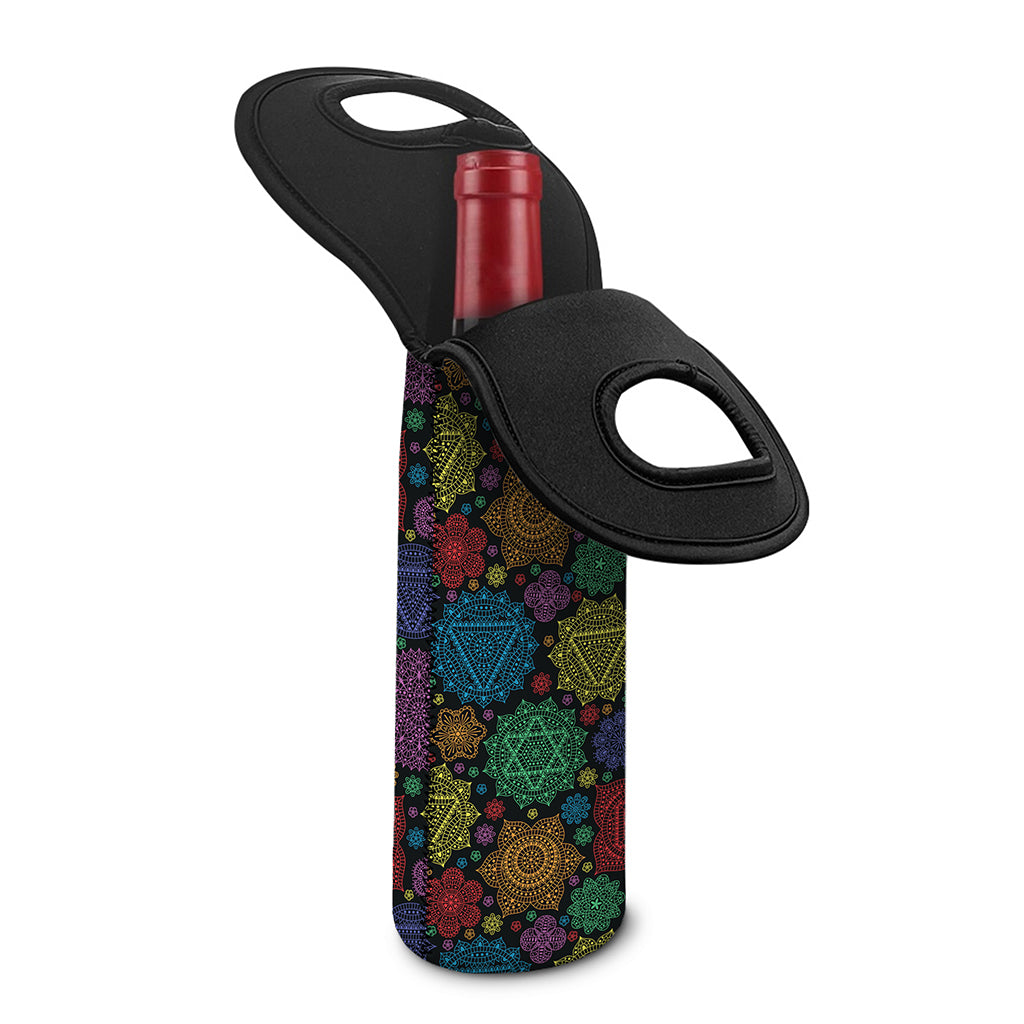 Seven Chakras Flowers Pattern Print Single Neoprene Wine Tote
