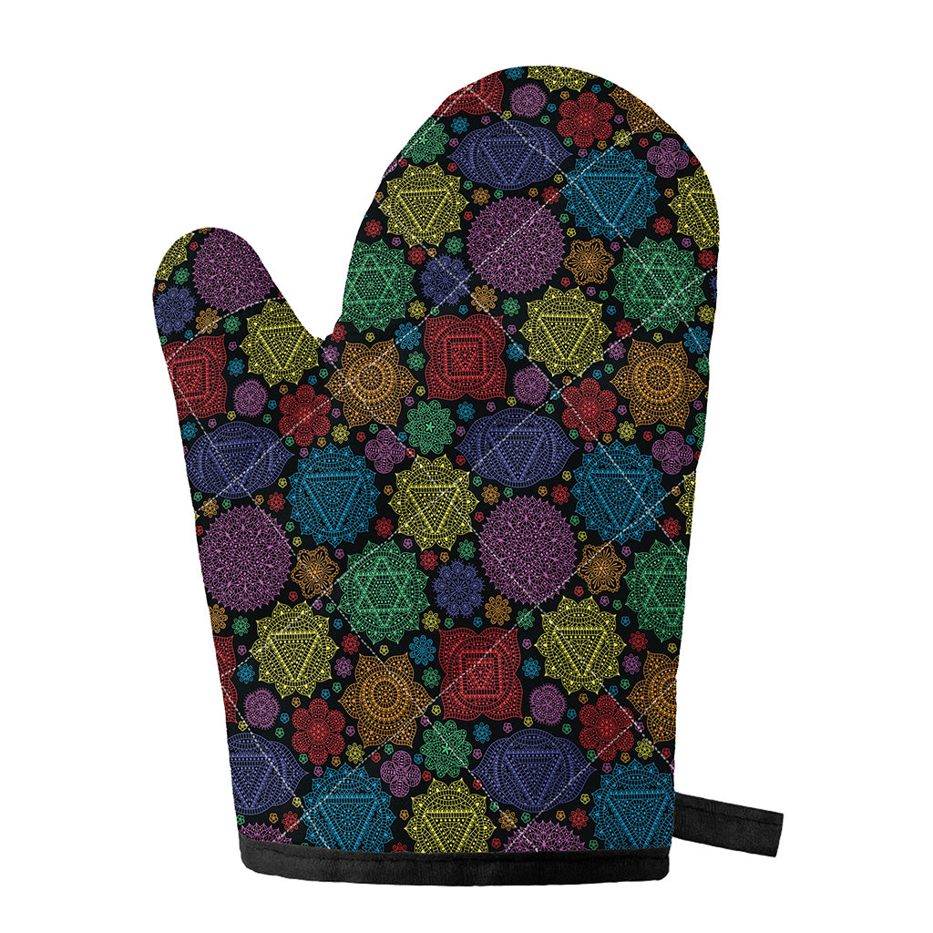 Seven Chakras Flowers Pattern Print Single Oven Mitt