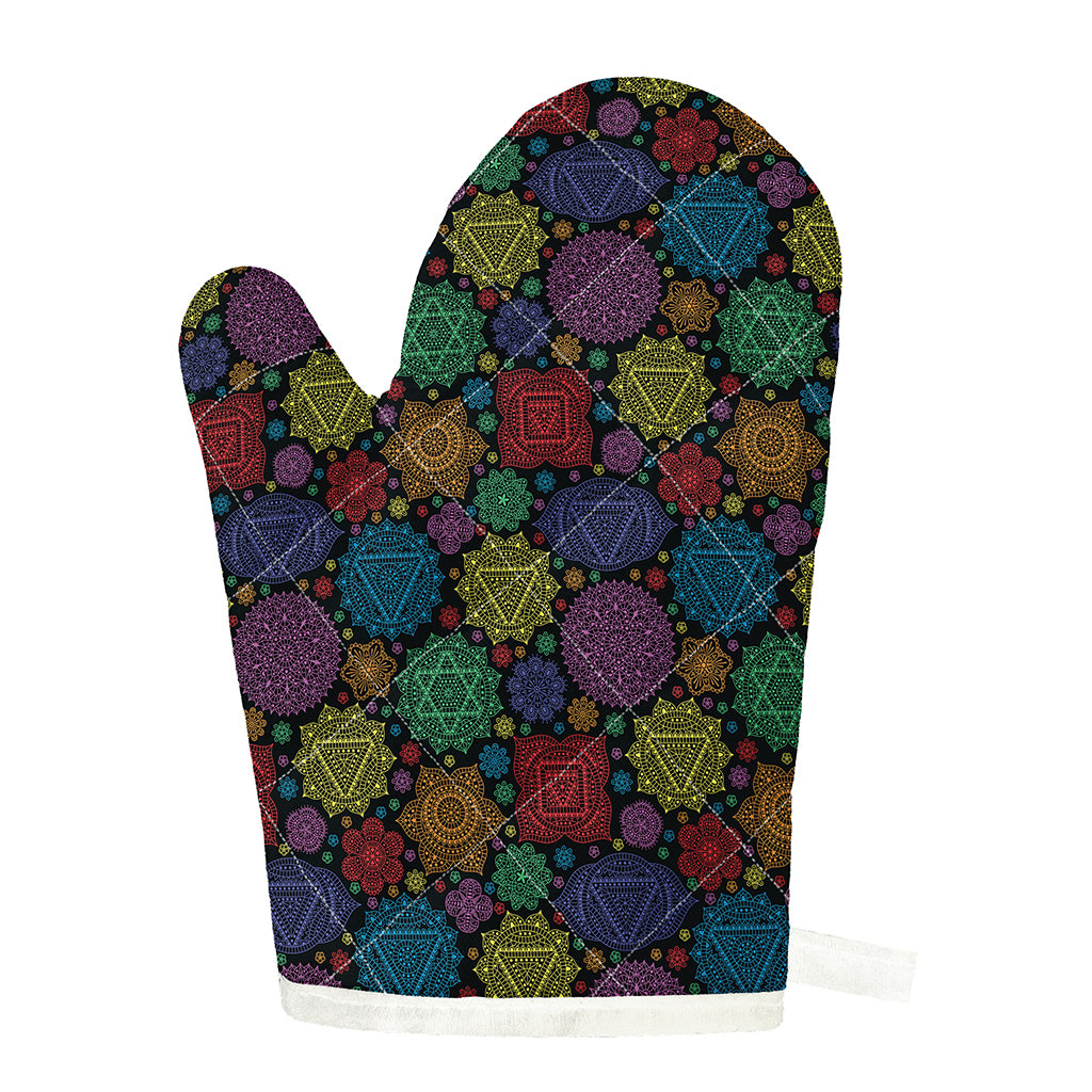Seven Chakras Flowers Pattern Print Single Oven Mitt