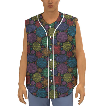 Seven Chakras Flowers Pattern Print Sleeveless Baseball Jersey