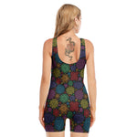 Seven Chakras Flowers Pattern Print Sleeveless One Piece Swimsuit