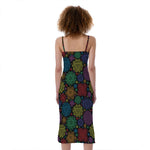Seven Chakras Flowers Pattern Print Slim Fit Midi Cami Dress