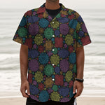 Seven Chakras Flowers Pattern Print Textured Short Sleeve Shirt