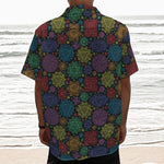 Seven Chakras Flowers Pattern Print Textured Short Sleeve Shirt