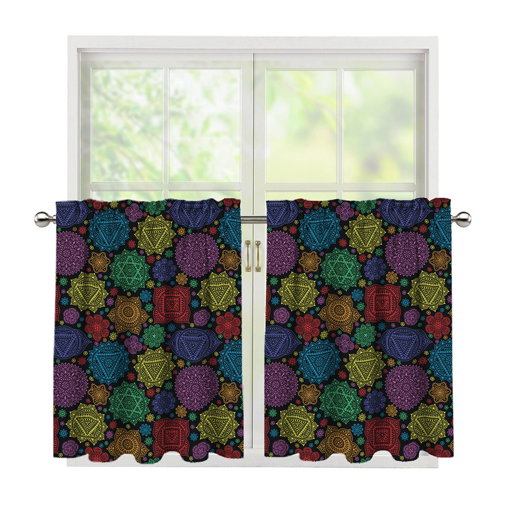 Seven Chakras Flowers Pattern Print Tier Curtains