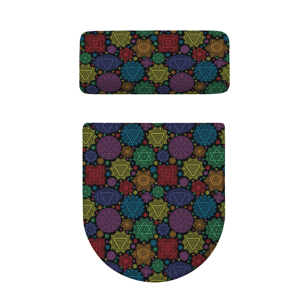 Seven Chakras Flowers Pattern Print Toilet Lid And Tank Cover Set
