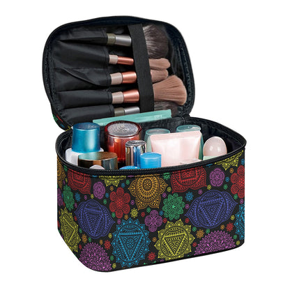 Seven Chakras Flowers Pattern Print Travel Makeup Bag
