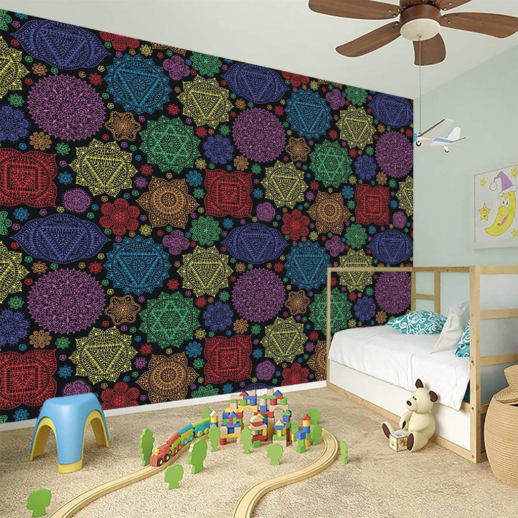 Seven Chakras Flowers Pattern Print Wall Sticker