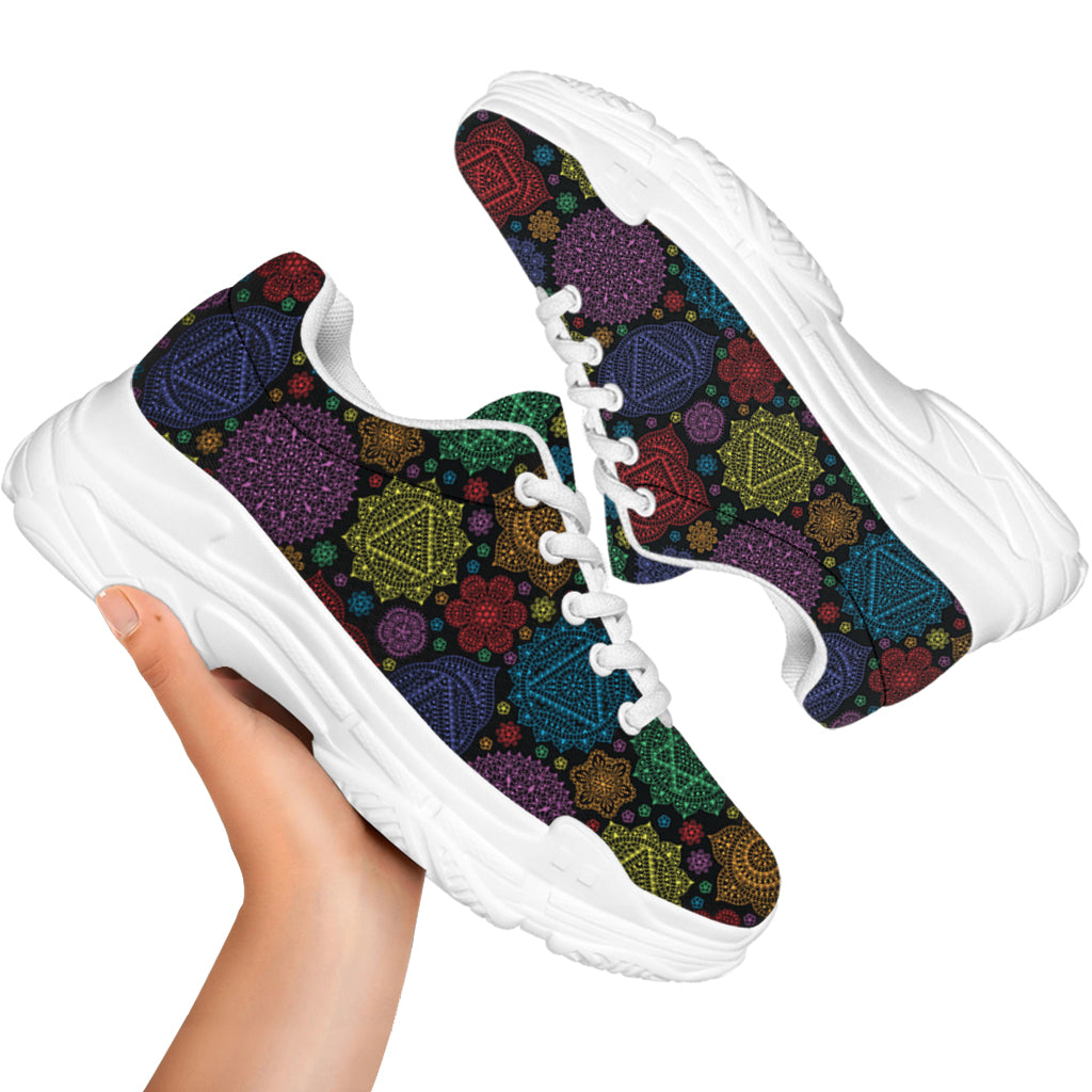 Seven Chakras Flowers Pattern Print White Chunky Shoes