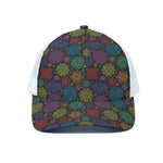 Seven Chakras Flowers Pattern Print White Mesh Trucker Cap
