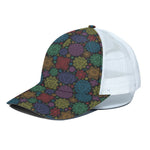 Seven Chakras Flowers Pattern Print White Mesh Trucker Cap