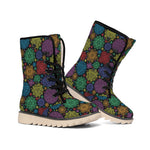 Seven Chakras Flowers Pattern Print Winter Boots