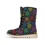 Seven Chakras Flowers Pattern Print Winter Boots