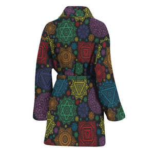 Seven Chakras Flowers Pattern Print Women's Bathrobe