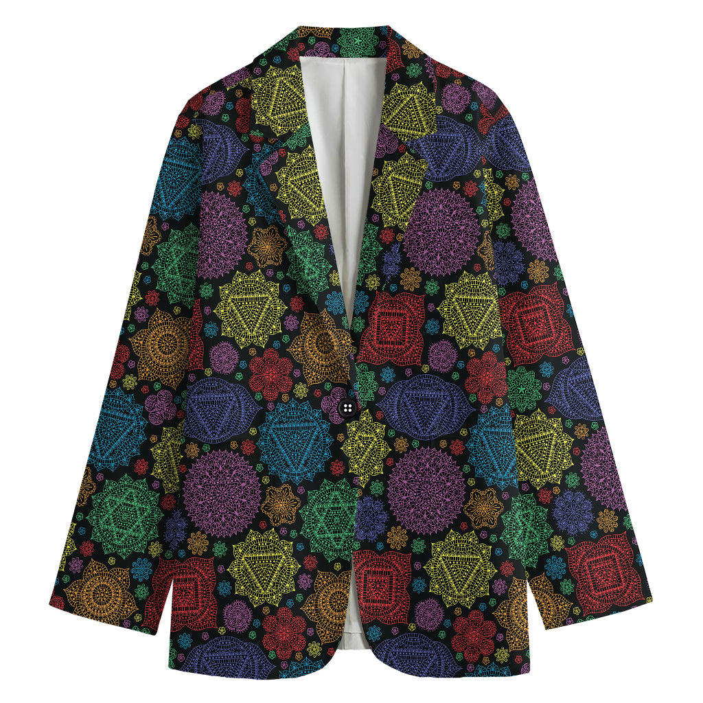 Seven Chakras Flowers Pattern Print Women's Blazer