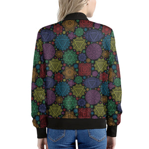 Seven Chakras Flowers Pattern Print Women's Bomber Jacket