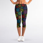 Seven Chakras Flowers Pattern Print Women's Capri Leggings