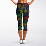Seven Chakras Flowers Pattern Print Women's Capri Leggings