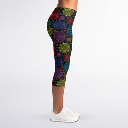 Seven Chakras Flowers Pattern Print Women's Capri Leggings