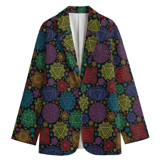 Seven Chakras Flowers Pattern Print Women's Cotton Blazer