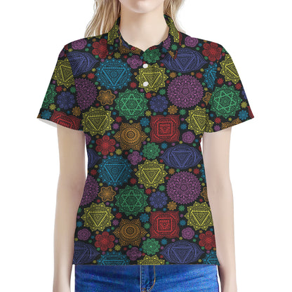 Seven Chakras Flowers Pattern Print Women's Polo Shirt
